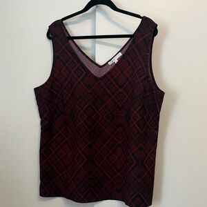 Sleeveless V-Neck Red and Black Patterned Women's Top
